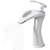Einhebel-Wasserfall-Waschtischarmatur, Messing-Waschtischarmatur mit Brausepistole – Weiß von ANDYOU