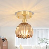 Retro-Deckenleuchte komplett aus Kupfer und Glas, verziert mit kleinen bernsteinfarbenen Blüten, geeignet für Schlafzimmer, Wohnzimmer, Balkone, Retro-Deckenleuchte komplett aus Kupfer und Glas, verziert mit kleinen bernsteinfarbenen Blüten, geeignet für Schlafzimmer, Wohnzimmer, Balkone, von ANDYOU
