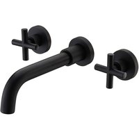 Schwarzer, wandmontierter Waschtischmischer mit zwei Griffen, Messing-Badarmatur von ANDYOU