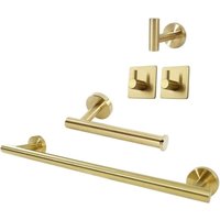 Set aus 5 Badezimmeraccessoires aus Edelstahl SUS304: Handtuchhalter, verlängerte Handtuchstange, Toilettenpapierhalter, 3 Bademantelhaken, von ANDYOU