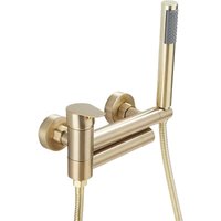 Wandmontierte Einhebel-Duscharmatur aus Messing, Badewannenmischer mit Handbrause und Brauseschlauch (150 cm), Gold von ANDYOU
