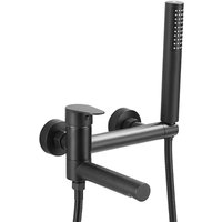 Wandmontierte Einhebel-Duscharmatur aus Messing, Badewannenmischer mit Handbrause und Brauseschlauch (150 cm), Schwarz von ANDYOU