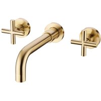 Waschtischarmatur aus gebürstetem Gold, Wandmontage, 2 Griffe, Messing-Badarmatur Waschtischarmatur aus gebürstetem Gold, Wandmontage, 2 Griffe, Messing-Badarmatur von ANDYOU