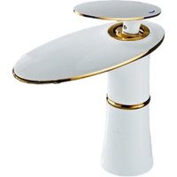 Wasserfall-Waschtischarmatur, weiß-goldene Waschtischarmatur, Messing-Einhebel-Waschtischarmatur, kurz Wasserfall-Waschtischarmatur, weiß-goldene Waschtischarmatur, Messing-Einhebel-Waschtischarmatur, kurz von ANDYOU