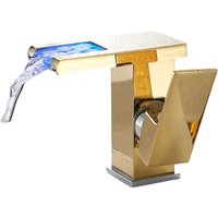 Wasserfall-Waschtischarmatur mit farbwechselnder LED-Beleuchtung – Modernes Design – Gold von ANDYOU