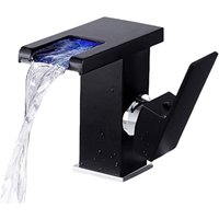Wasserfall-Waschtischarmatur mit farbwechselnder LED-Beleuchtung – Modernes Design – Schwarz von ANDYOU