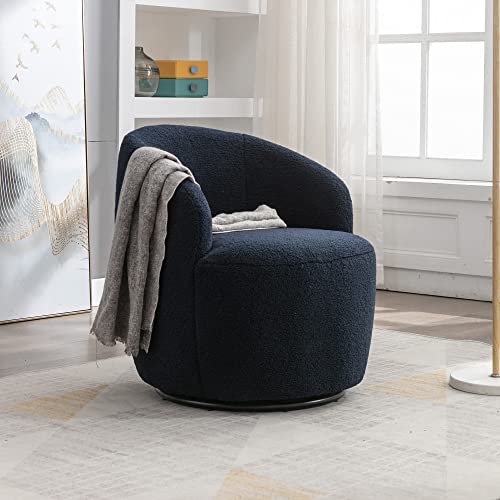 ANEC Runder Sessel Drehbar Reading Chair Lounge Wohnzimmer Sessel Teddystoff,Fassstuhl mit 360° Drehbarem Metallfuß (Blau) von ANEC