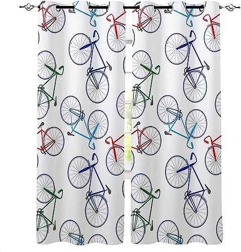 ANEEHA Vorhang Blickdicht Fahrrad Vorhänge Muster Gardinen Wohnzimmer Schlafzimmer Verdunklungsvorhänge Thermovorhang 3D Druck Schallschutz Vorhang mit Ösen 2er Set B 60 x H 150 cm von ANEEHA