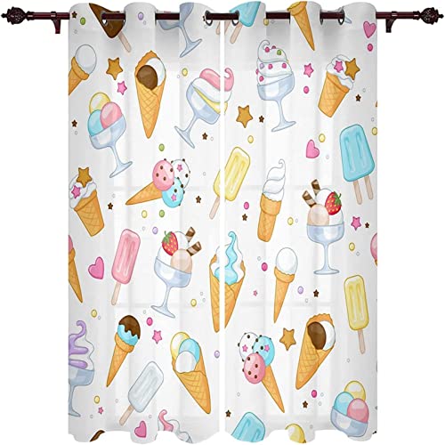 ANEEHA Vorhang Blickdicht Süßes EIS Vorhänge Kind Gardinen Wohnzimmer Schlafzimmer Verdunklungsvorhänge Thermovorhang 3D Druck Schallschutz Vorhang mit Ösen 2er Set B 117 x H 138 cm von ANEEHA