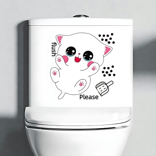 ANEIDA 30 x 30 cm, 4 Stück, rosa Cartoon-Katze, selbstklebende Toilettendeckel-Aufkleber, lustige PVC-wasserdichte Toilettensitz-Aufkleber für Deckel, Badezimmer-Wandaufkleber von ANEIDA