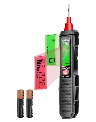 ANENG VD807 Spannungsprüfer Berührungsloser,LCD Display,Live/Null Wire Tester,Digitalanzeige der Spannungsstärke Voltage 12V-300V,Elektrischer Tester mit Taschenlampe,Alarm (Schwarz) von ANENG