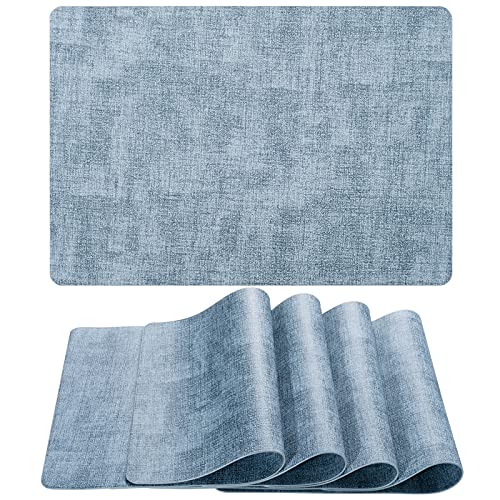 Platzsets Leder 4er Sets Tischset PU Kunstleder Platzdecken,Hitzebeständig Platzdeckchen,Beidseitig Tischsets,Abwaschbar Wasserdicht 43x30cm Platz-Matten für Hause Küche Restaurant Blau von ANEWISH