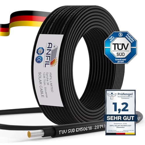 ANFIL® 50m Solarkabel 6mm² [TÜV SÜD geprüft & UV-beständig] – PV Kabel 6mm² für Solaranlagen (Erdverlegbar & wasserdicht) - Solar Verlängerungskabel für Solarpanel, Wechselrichter & Laderegler von ANFIL