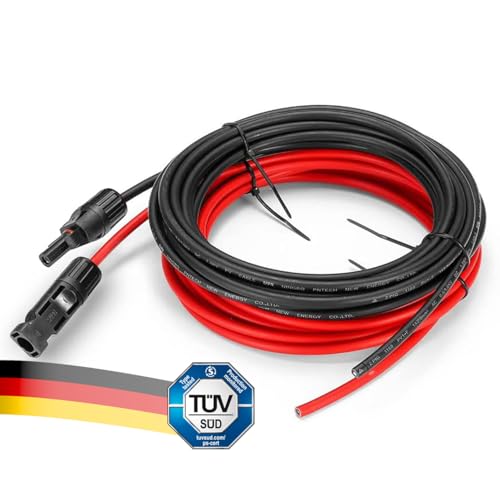 Solarkabel Verlängerung ANFIL 4mm2/12AWG Solarpanel Photovoltaik Verlängerungskabel Solar PV Kabel mit Buchse und Stecker für Fachgerechter Solarsystem Einbau (9m rot + 9m schwarz) von ANFIL Solar Technology