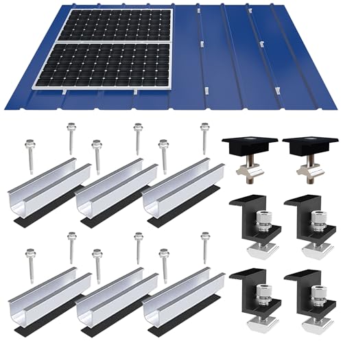 ANFIL® Solarpanel Halterung Metalldach [Verstellbar & Korrosionsbeständig] – Solarmodul Halterung Flachdach mit 12cm Schienen (Einfache Installation & wasserdicht) - Flachdachhalterung Solar von ANFIL
