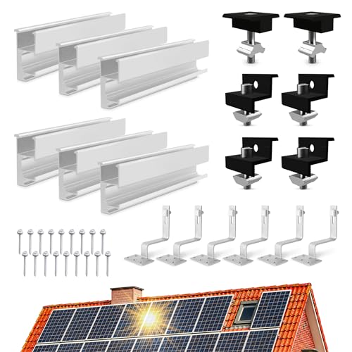 ANFIL® Solar Halterung Ziegeldach [Verstellbar & Korrosionsbeständig] – Solarmodul Halterung mit Montageschiene & Dachhaken (Einfache Installation & langlebig) - Solarpanel Halterung von ANFIL