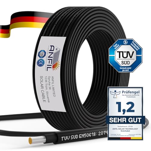 Solarkabel Verlängerung ANFIL 4mm2/12AWG Solarpanel Photovoltaik Verlängerungskabel Solar PV Kabel für Fachgerechter Solarsystem Einbau (10m Schwarz) von ANFIL Solar Technology