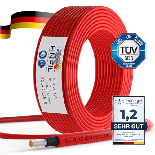 ANFIL® 50m Solarkabel 6mm² [TÜV SÜD geprüft & UV-beständig] – PV Kabel 6mm² für Solaranlagen (Erdverlegbar & wasserdicht) - Solar Verlängerungskabel für Solarpanel, Wechselrichter & Laderegler von ANFIL