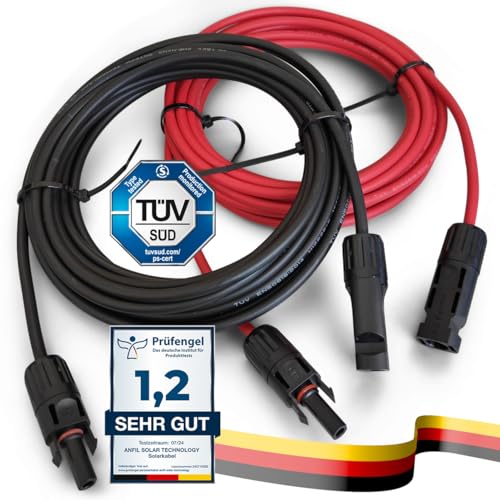 ANFIL Solarkabel 4mm² Solarpanel-Verlängerungskabel mit Buchsen und Steckern inkl. 0% MwSt. gem. § 12 Abs. 3 UStG (1-30m, 4mm²) für PV Kabel Solaranlage Solarpanel Verlängerun (9m rot + 9m schwarz) von ANFIL