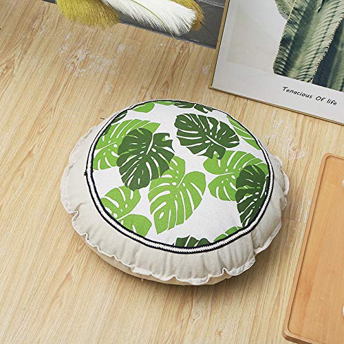 Meditationskissen Baumwolle und Leinen Runde Form 40X40cm Dicke:20cm Monstera Yoga Kissen ​für Sitzmeditation Lotussitz oder Zen Meditation von ANGANGAN