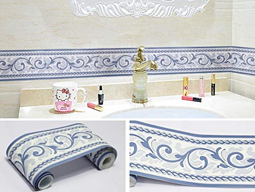 Tapete bordüre selbstklebende wasserdichte Blaue Rebe 10X1000CM für Wohnzimmer Badezimmer Schlafzimmer Küche Wanddeko von ANGANGAN
