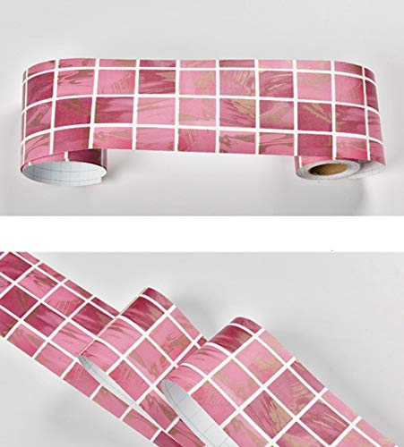 Tapete bordüre selbstklebende wasserdichte Rosa Plaid 10X1000CM für Wohnzimmer Badezimmer Schlafzimmer Küche Wanddeko von ANGANGAN
