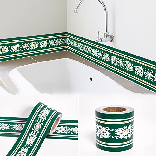 Tapetenbordüre selbstklebend zum Aufkleben für Wohnzimmer Küche Badezimmer Abnehmbare Wasserdicht Bodenleiste PVC Dekorative Bordüre Grün 12X1000cm von ANGANGAN
