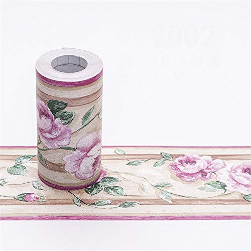 Tapetenbordüre selbstklebend zum Aufkleben für Wohnzimmer Küche Badezimmer Abnehmbare Wasserdicht Bodenleiste PVC Dekorative Bordüre Lila Rose 10.6cm X 1000CM von ANGANGAN