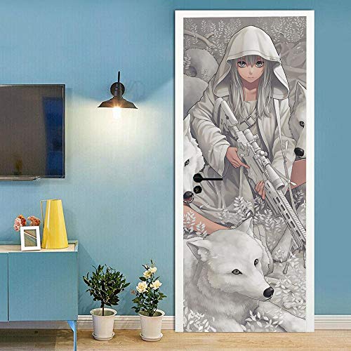 Türtapete selbstklebend Anime TürPoster 3D Bewirken Fototapete Türfolie Poster Tapete Abnehmbar Wandtapete für Wohnzimmer Küche Schlafzimmer 77x200cm von ANGANGAN