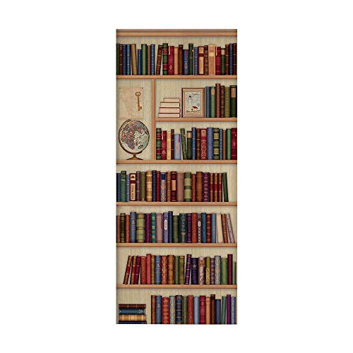 Türtapete selbstklebend Bücherregal TürPoster 3D Bewirken Fototapete Türfolie Poster Tapete Abnehmbar Wandtapete für Wohnzimmer Küche Schlafzimmer 77x200cm von ANGANGAN