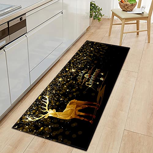 Weihnachten Teppichläufer Küchenläufer Bereich Teppich Teppichbodenmatte für den Heimbereich Bodenmatte für Wohnzimmer Badezimmer Dekoration Teppich Anti-Rutsch Goldener Hirsch 60X180CM von ANGANGAN