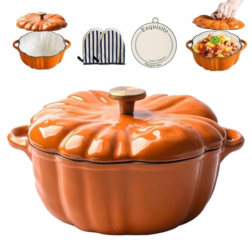 Dutch Oven mit Kürbissen, emaillierter Kürbistopf aus Gusseisen mit Deckel, Kürbis-Auflauf-Suppentopf für alle Herdplatten, Thanksgiving-Halloween-Küchendekoration(OrangeA,16cm/6.2in) von ANGDI