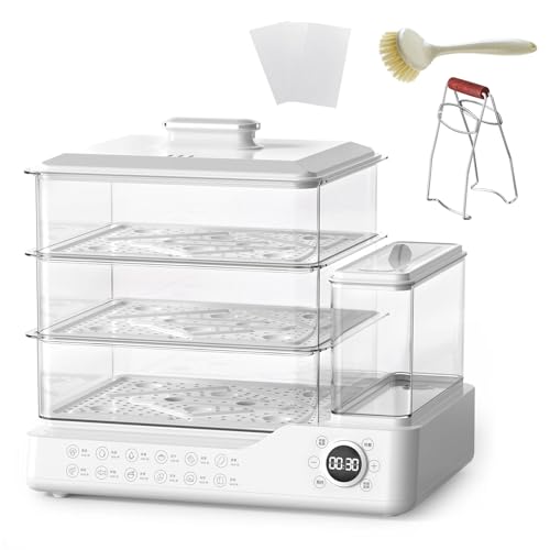 Elektrischer Dampfgarer mit 3 Ebenen, 800W Haushaltsdampfgarer mit separatem Wassertank, 24l Fassungsvermögen, Touchscreen, 24-Stunden-Reservierung, automatische Abschaltfunktion(White) von ANGDI