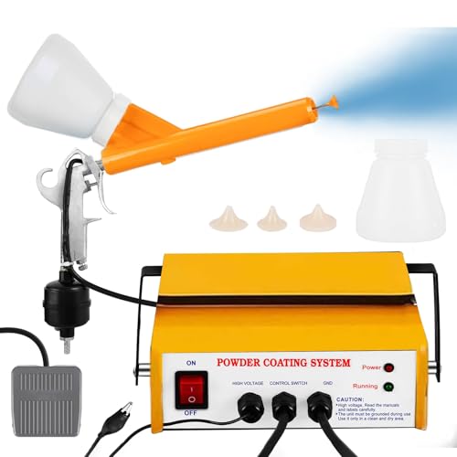 Elektrostatische Pulverbeschichtungspistole, Pulverbeschichtungssystem mit 5-Fach-Einstellung, Fußschalter, 3 Düsen, 2 Partikelbechern, Elektrostatisches Sprühgerät-Set(Yellow) von ANGDI