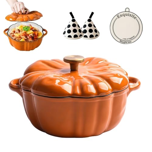 Emaillierter Dutch Oven aus Gusseisen mit Kürbissen, Dutch Oven mit Kürbissen und Doppelgriff, Kürbisauflauf für alle Herdplatten, Thanksgiving-Halloween-Küchendekor(OrangeA,16cm/6.2in) von ANGDI