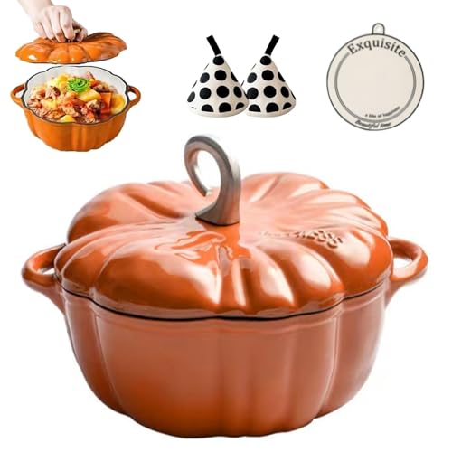 Emaillierter Dutch Oven aus Gusseisen mit Kürbissen, Dutch Oven mit Kürbissen und Doppelgriff, Kürbisauflauf für alle Herdplatten, Thanksgiving-Halloween-Küchendekor(OrangeB,16cm/6.2in) von ANGDI