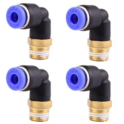 4 Stück 4mm 1/8′′PT Pneumatische 90°-Winkelsteckverschraubungen mit Außengewinde Pneumatische Schnellkupplungen für Steckschläuche Push-In Druckluftanschluss von ANGEEK