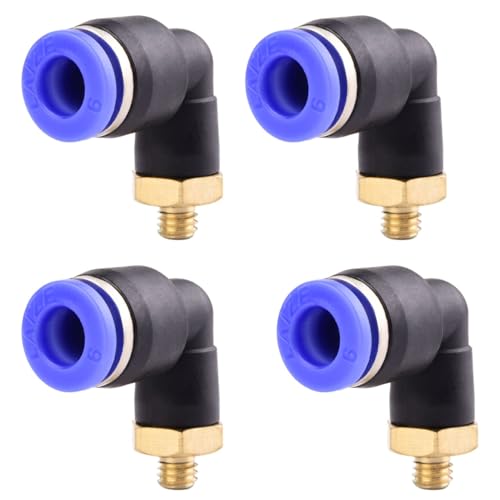 4 Stück 6mm M5 PT Pneumatische 90°-Winkelsteckverschraubungen mit Außengewinde Pneumatische Schnellkupplungen für Steckschläuche Push-In Druckluftanschluss von ANGEEK