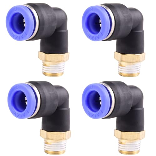 4 Stück 8mm 1/8′′PT Pneumatische 90°-Winkelsteckverschraubungen mit Außengewinde Pneumatische Schnellkupplungen für Steckschläuche Push-In Druckluftanschluss von ANGEEK