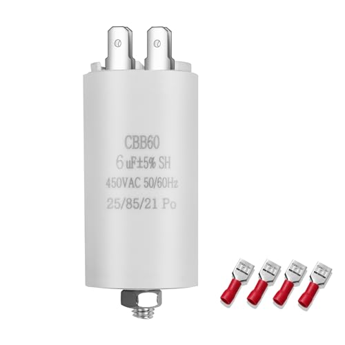 CBB60 450V 6UF 50/60HZ Kondensator,ANGEEK Einsteckkondensator,Starterkondensator,Motorkondensator,Geeignet für Pumpen,Waschmaschinen,Rasenmäher und andere elektrische Geräte (vier Anschlüsse senden) von ANGEEK