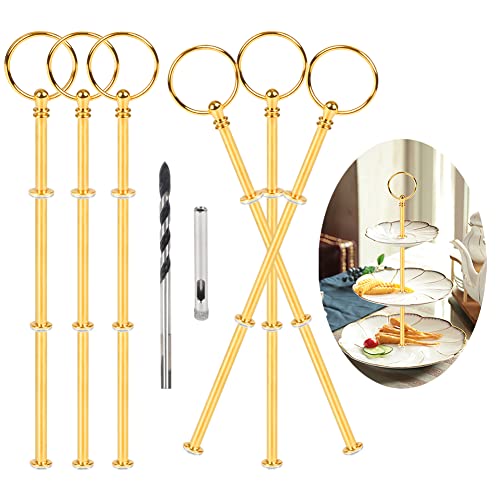 ANGELEMM 6 Pack Etageren Stangen Set Etagere 3 Etagen Vintage Metallstange Gold Stäbe Bausatz Stange mit 6mm ​Bohrer Mittellochausstech ​für Hochzeitstorte Tortenständer von ANGELEMM