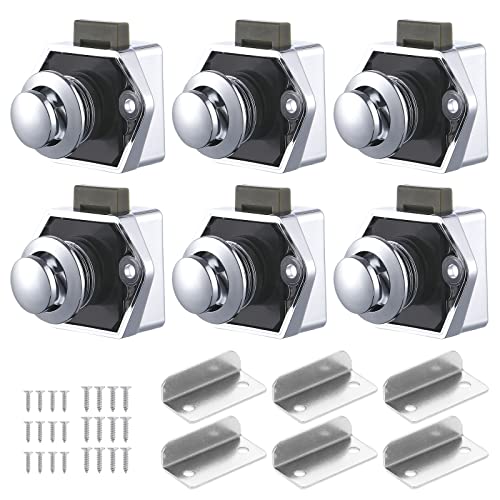 6 Stück Push Lock Button Catch, Cabinet Lock Catch und Push Button Catch, Keyless Wohnmobil Verriegelung für Wohnmobile, Yachten, Boote, RV Camping Schrank, Wohnwagen (Silber) von SYNYEY