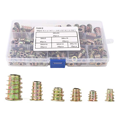 ANGGREK 165Pcs Sechskant-Gewindeeinsatzmutter-Set, Farbbeschichtete Kohlenstoffstahlmuttern für Schränke Sofas Betten mit Galvanisierter Oberfläche für Stabile und Langlebige von ANGGREK