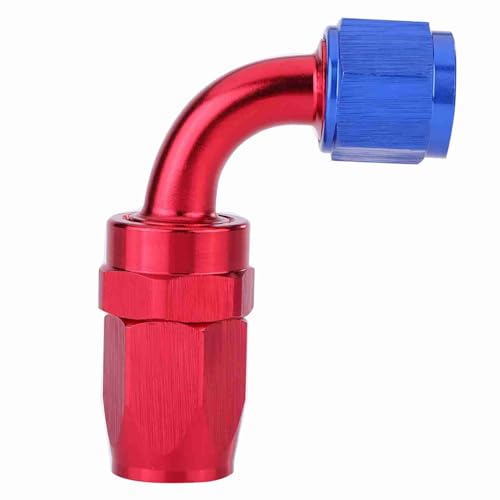 ANGGREK An10 Kraftstoffleitungsanpassungsadapter An10 Kraftstoffschlauchanschluss Adapteranpassungs-Aluminiumlegierung Rot und Blau Anodiert für Kraftstoffrohrölkühler mit Leckage-Sicht-Design (90°) von ANGGREK