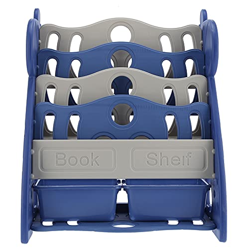 ANGGREK Cartoon Childrens-Bücherregal mit Großer Kapazität, Mehrzweck-Lagerregal für Bücher, Spielzeug und Bilderbücher mit Stabilem Design, Umweltfreundlichem Material, Entzückender Cartoon (Blue) von ANGGREK