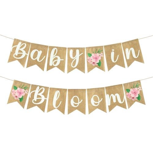 ANGOLIO 2Pcs Floral Baby in Bloom Baby Shower Sackleinen Banner Dekoration Wandbehang Floral Banner Dekor Muster Mit Seil Baby Shower Hängende Banner Schild Dekor Thema Party Indoor Dekorationen von ANGOLIO