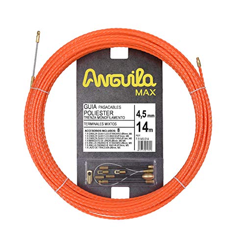 Anguila Max - Spezielle Kabelführung, gerade, Polyester, geflochten, Monofil, 4,5 mm, 22 gemischte Klemmen, Orange, 14 m von ANGUILA MAX