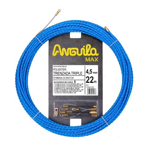 Anguila Max | Kabeleinführungshilfe | Spezielle Kurven | Gemischte Klemmen | Dreifach verseiltes Polyestergewebe | Farbe Blau | Durchmesser 4,5 mm | 22 Meter von ANGUILA MAX