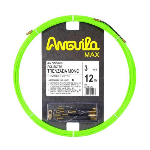 Anguila Max| Kabeleinziehhilfen | Enge Rohre |Einzelfaser| Verdrilltes Polyester | Kombi-Endstücke| Farbe grün | Durchmesser 3mm| 12 Meter von ANGUILA MAX