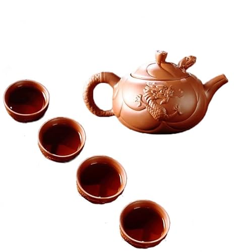 Keramik -Tee -Set Chinese Kung Fu Tee -Set mit Teekanne und Teetassen Vermillionen Lehm und lila Sandtee Sets Porzellan Tee Service (Color : Red) von ANGUOEY